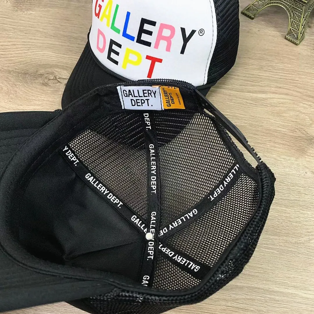 No return, no exchange 9764#P76#GALLERY DEPT. Foam mesh breathable baseball cap letter printed peaked cap for men and women, versatile hat# Adjustable Color: Black White